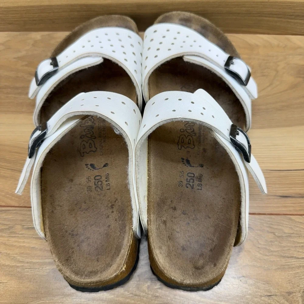 Birkenstock Birkis Sandals 8 N EU 39 White Perf Birko Slides Slip on - Picture 8 of 10